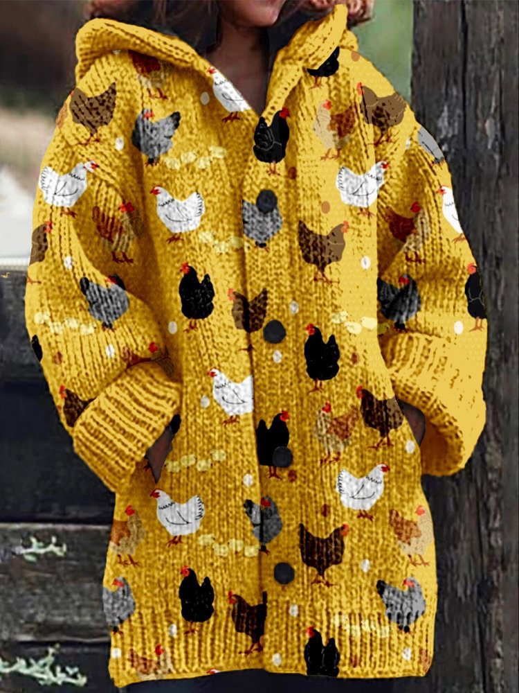 Animal Print Casual Hooded Cape Coat