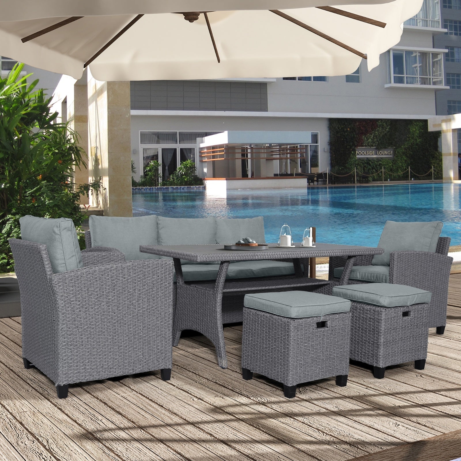 6-piece Outdoor Rattan Courtyard Set