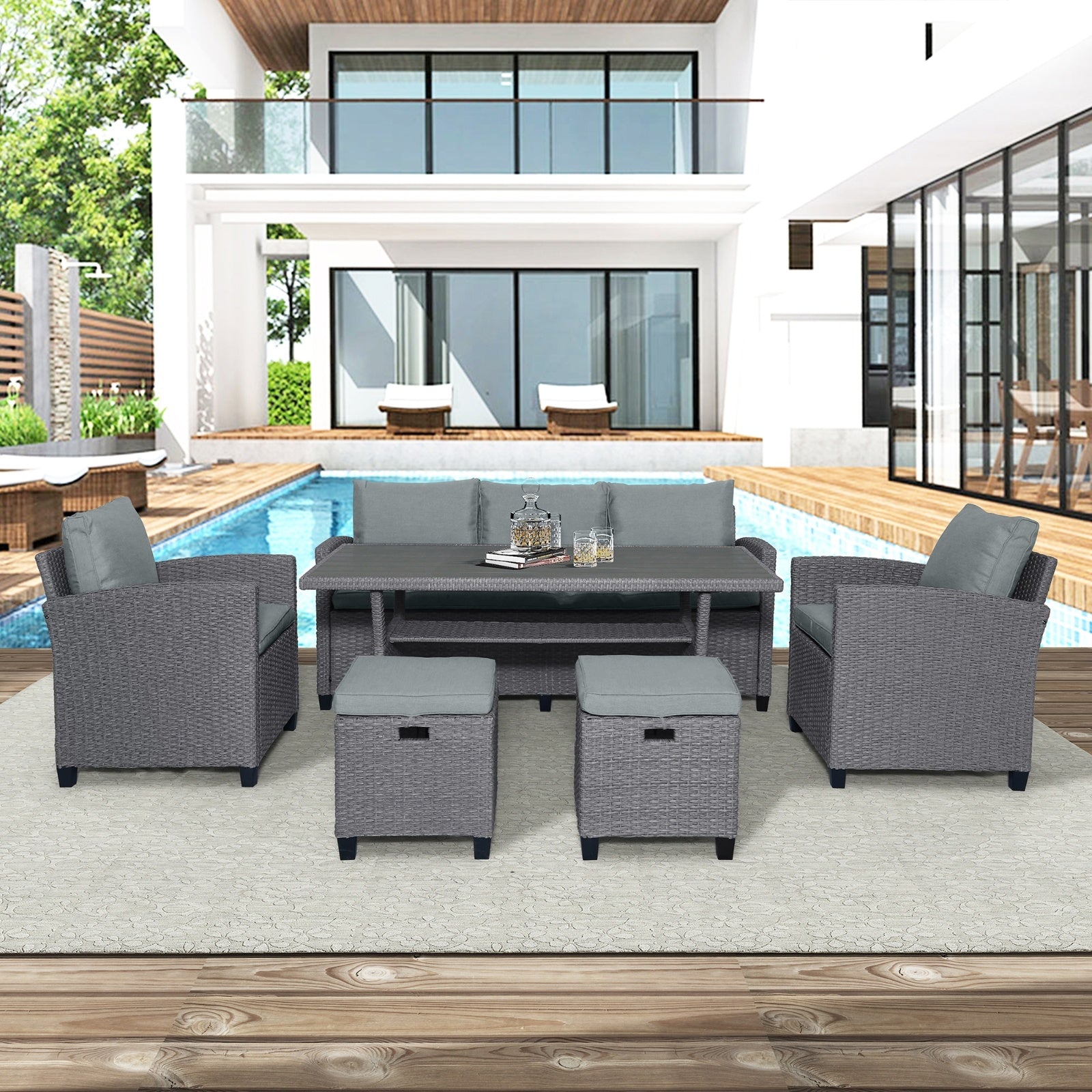 6-piece Outdoor Rattan Courtyard Set