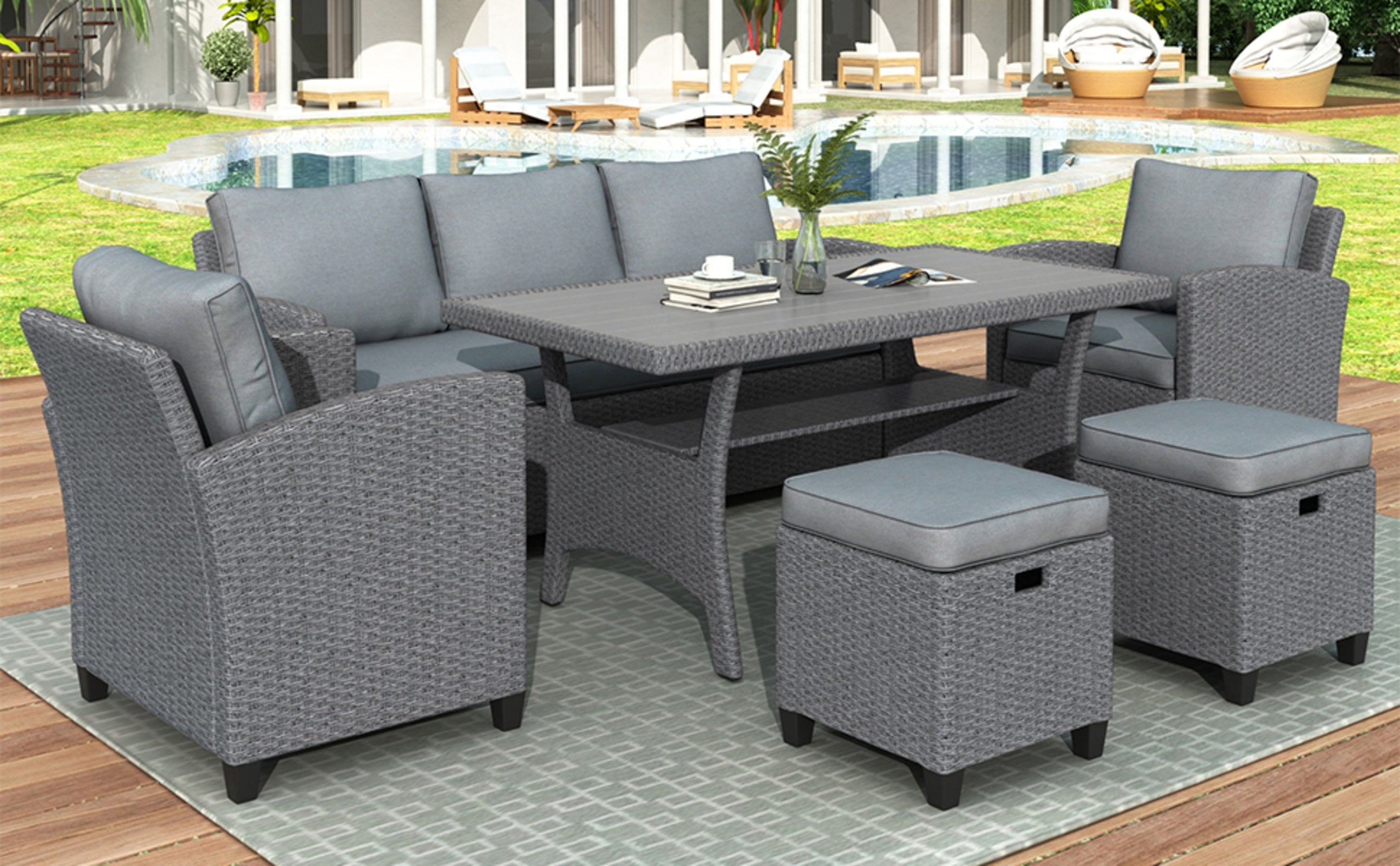 6-piece Outdoor Rattan Courtyard Set