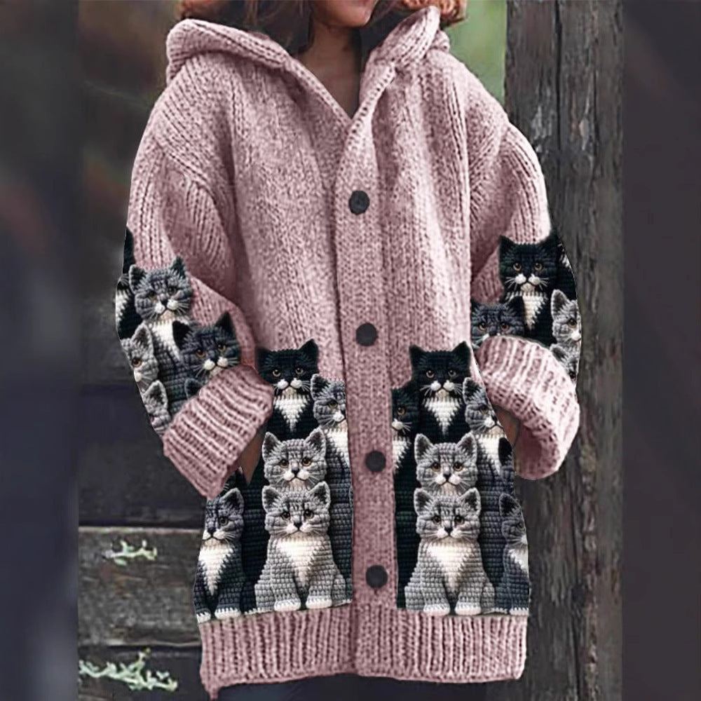 Animal Print Casual Hooded Cape Coat
