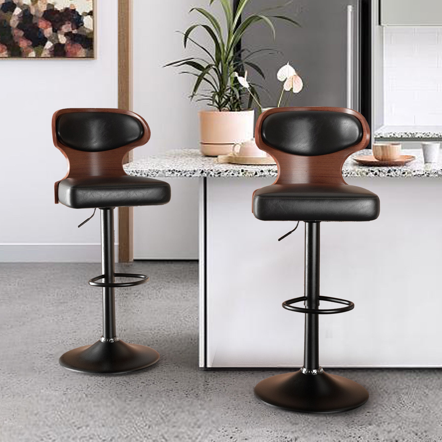 PU Leather Bar Stools Set of 2, 360° Swivel with L-Shaped Backrest – Mid-Century Counter Height Stool, 265lbs Capacity, X-Brace Support & Retro Design for Kitchen, Home Bar
