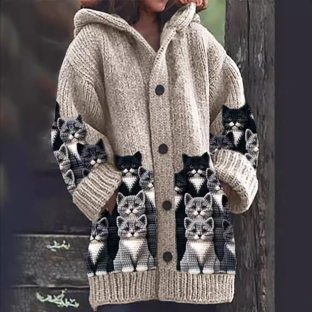 Animal Print Casual Hooded Cape Coat