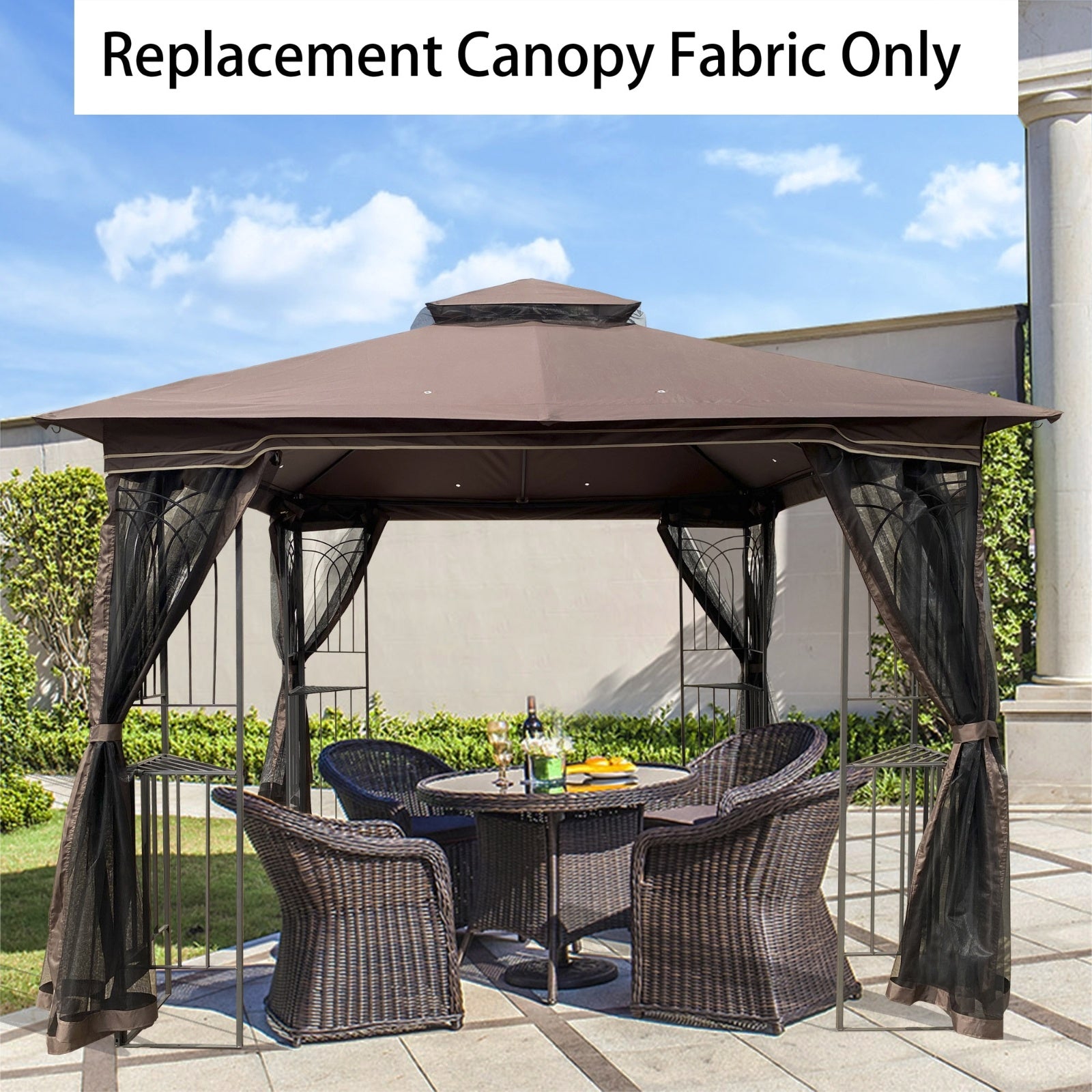 10x10 Ft Patio Double Roof Gazebo Replacement Canopy Top Fabric,Brown