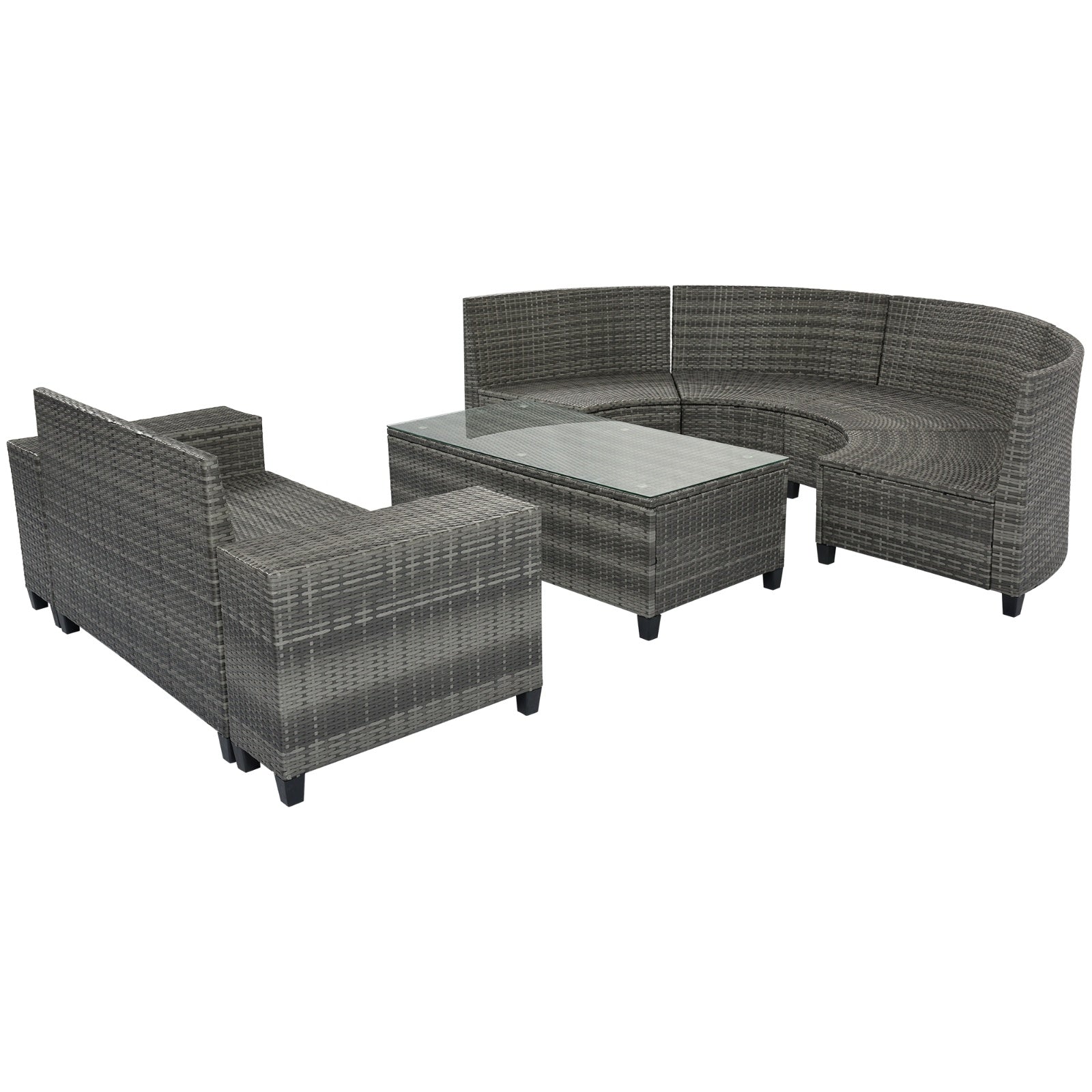 8-Pc Outdoor Wicker Round Sofa Set, Half-Moon All-Weather Curved Sectional