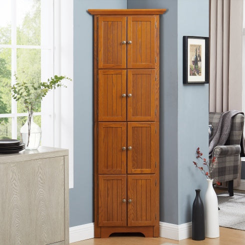 4-Tier 72 Corner Kitchen Pantry Storage Cabinet With 8 Doors Tall Storage Cabinet, Corner Cabinet And Adjustable Shelves, Home Farmhouse Bookshelf Cabinet For Bathroom, Living Room, Kitchen OAK