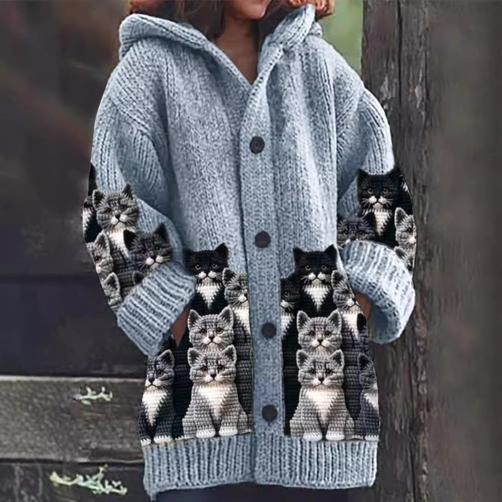Animal Print Casual Hooded Cape Coat
