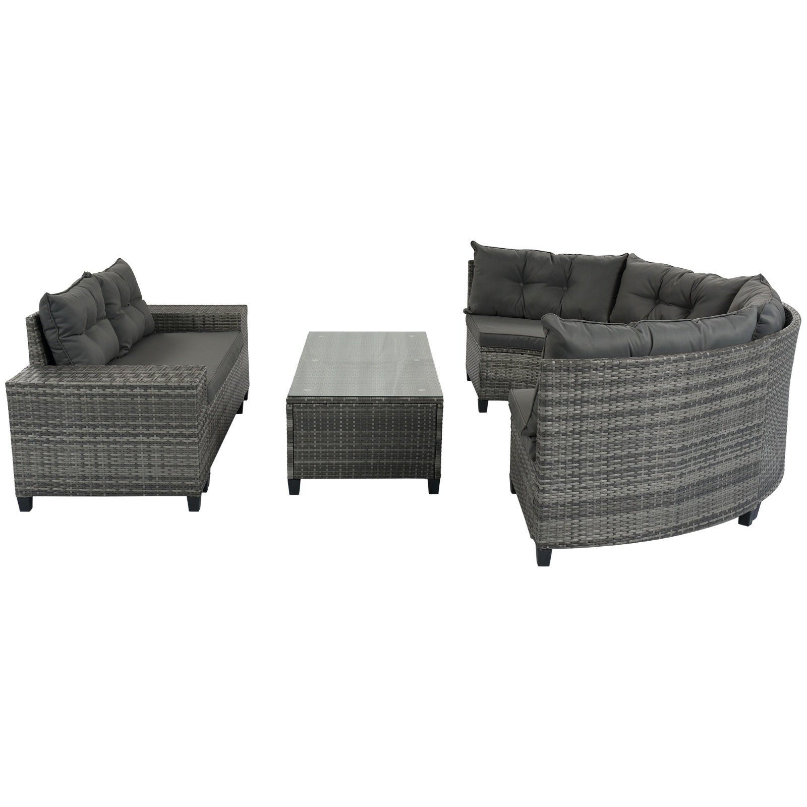 8-Pc Outdoor Wicker Round Sofa Set, Half-Moon All-Weather Curved Sectional