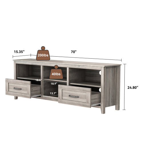 70.08 Inch Length TV Stand For Living Room And Bedroom, With 2 Drawers And 4 High-Capacity Storage Compartment, Grey Walnut Uitable For Fireplace