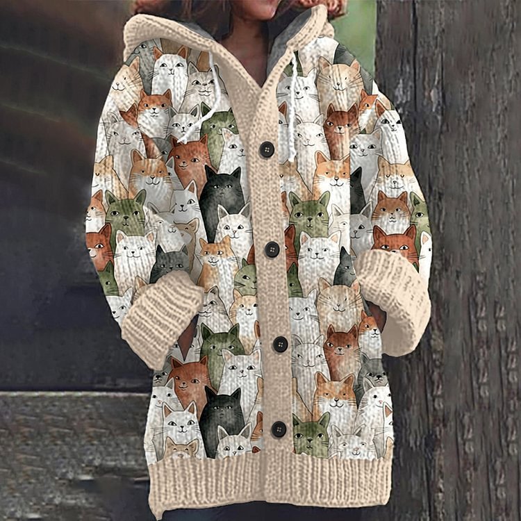 Animal Print Casual Hooded Cape Coat