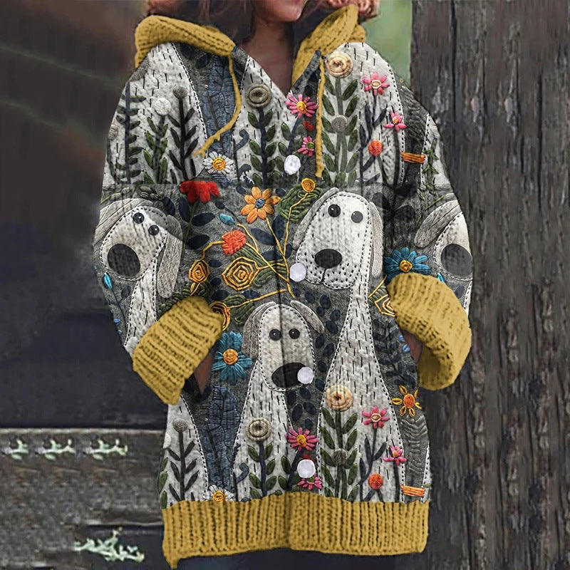 Animal Print Casual Hooded Cape Coat