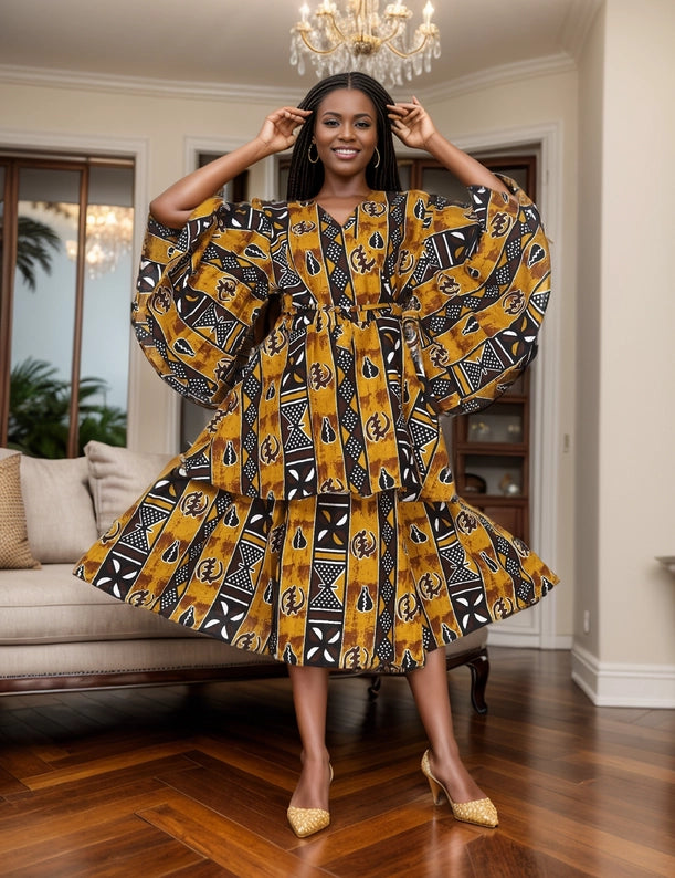 Authentic African Print 2pc Wrap Top & Skirt Set