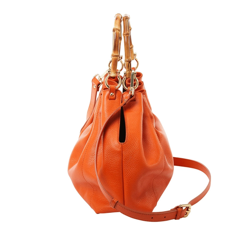 Bamboo Handle leather Shopping Bag