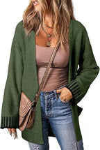Long Sleeve Color Stitching Knitted Cardigan Pocket Women's Clothing