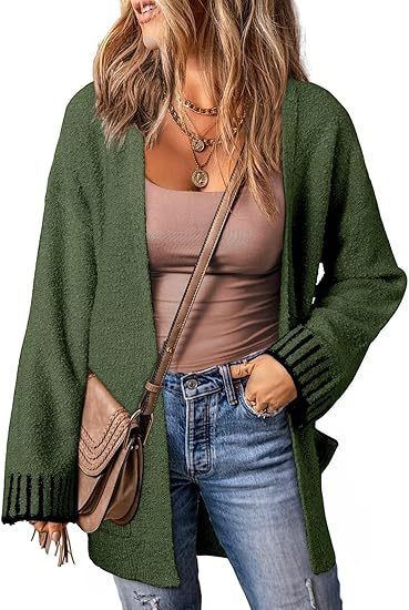 Long Sleeve Color Stitching Knitted Cardigan Pocket Women's Clothing