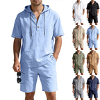 Mens Loose, Breathable Linen Hooded Casual Set