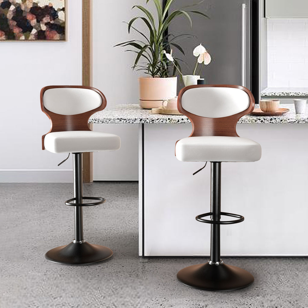PU Leather Bar Stools Set of 2, 360° Swivel with L-Shaped Backrest – Mid-Century Counter Height Stool, 265lbs Capacity, X-Brace Support & Retro Design for Kitchen, Home Bar