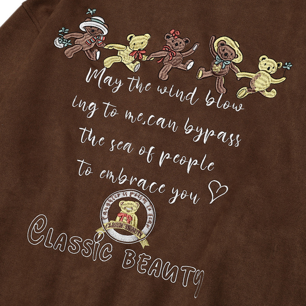 Cartoon Bear Embroidery Loose Baseball Uniform Men