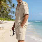 Mens Loose, Breathable Linen Hooded Casual Set