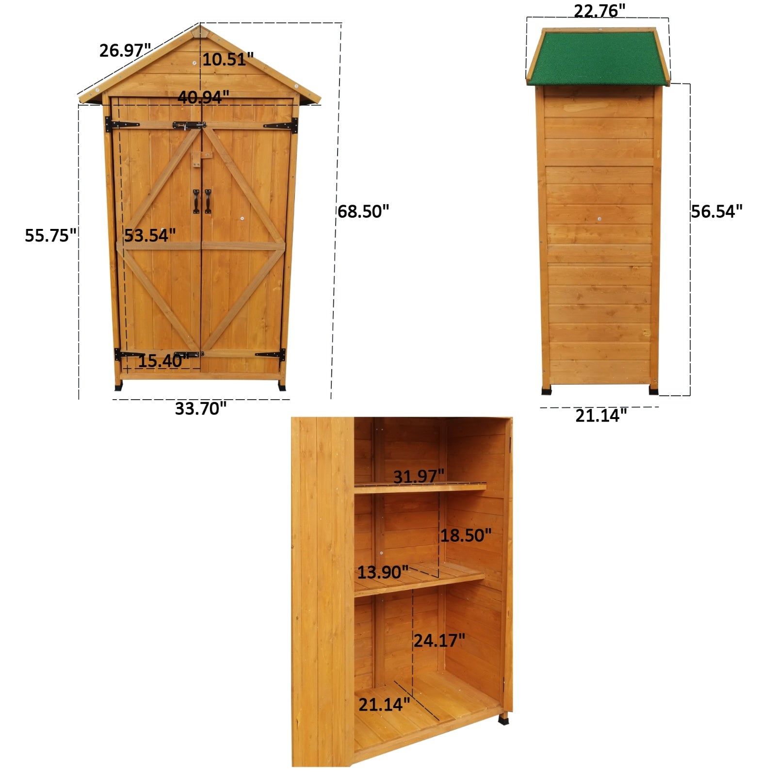 XWT010 Wooden Shed Garden Tool Storage 68.x22.83x40.35