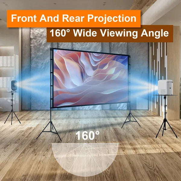 100inch/120inch Options Projector Screen With Stand 16:9 4K HD Rear Front Wrinkle-Free Portable And Foldable Movie Screen With Carry Bag For Indoor Outdoor Home Theater Backyard Cinema