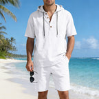 Mens Loose, Breathable Linen Hooded Casual Set