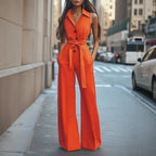 Women's Blouse Collar Solid Color Wide Leg Jumpsuit