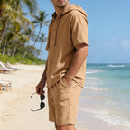 Mens Loose, Breathable Linen Hooded Casual Set