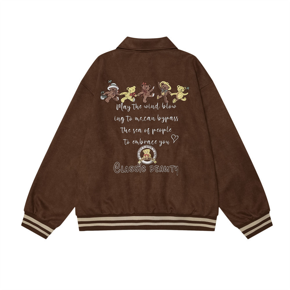 Cartoon Bear Embroidery Loose Baseball Uniform Men