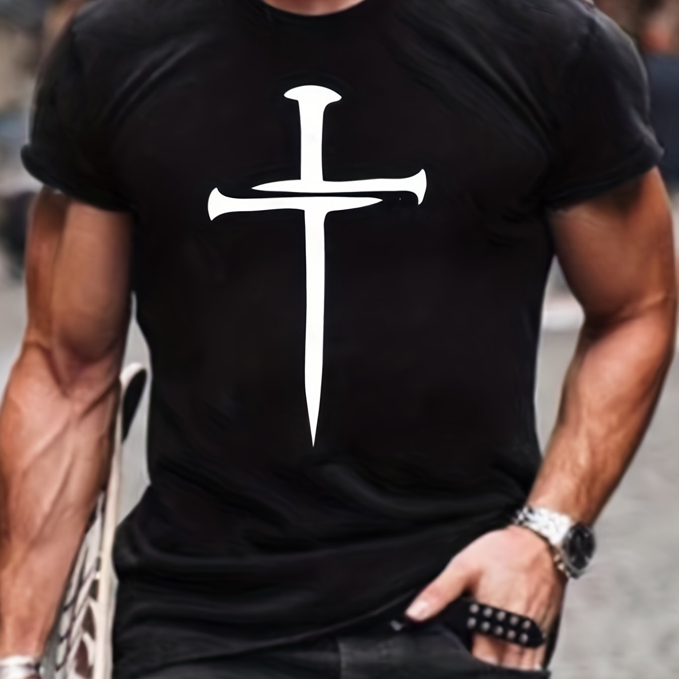 Cross Print Men's Casual Short Sleeved T-shirt Summer Round Neck Home Wear Pajamas Men's Top
