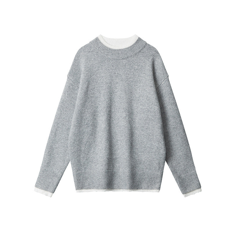 Fake Two Pieces Sweaters Autumn And Winter Trends Loose Round Neck