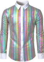 Performance Wear Sequined Casual Shirt Fashion Shiny Surface Lapel
