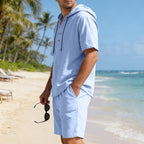 Mens Loose, Breathable Linen Hooded Casual Set