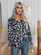 Leopard Print Lantern Sleeve Shirt Women