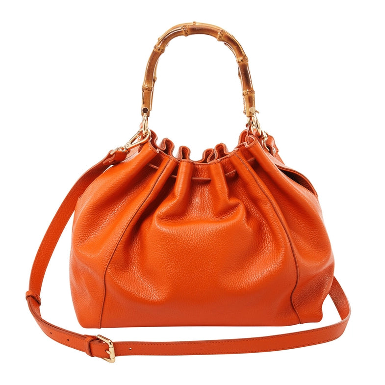 Bamboo Handle leather Shopping Bag
