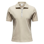 Mens Loose Corduroy Half-Zip Polo Short-Sleeve T-Shirt