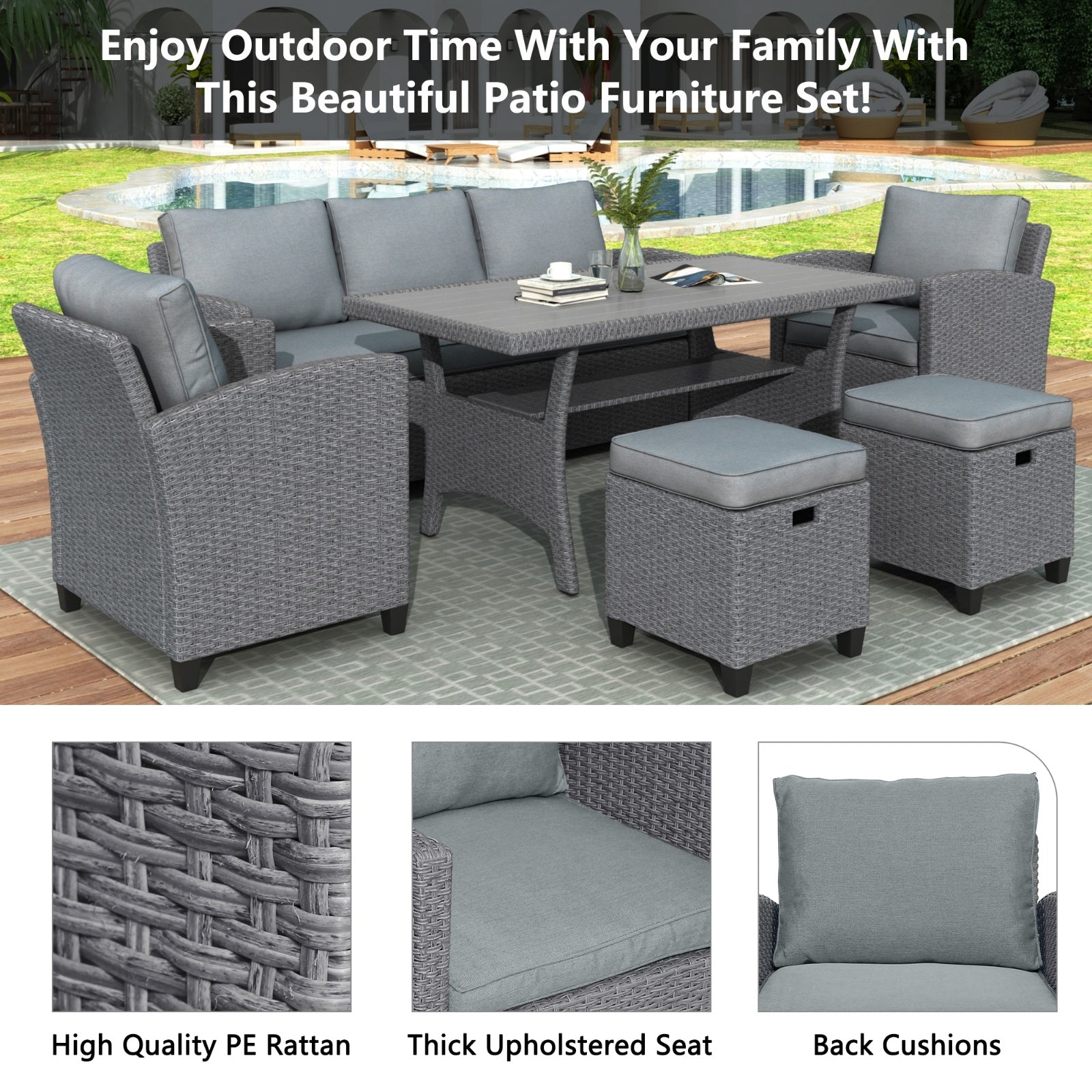 6-piece Outdoor Rattan Courtyard Set
