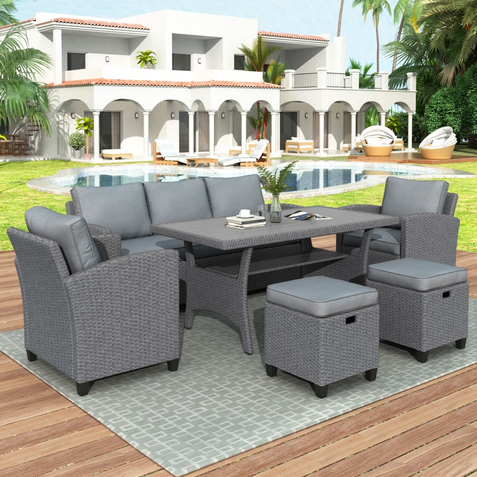 6-piece Outdoor Rattan Courtyard Set