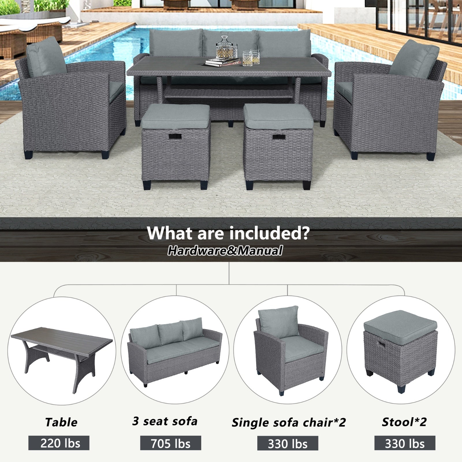 6-piece Outdoor Rattan Courtyard Set