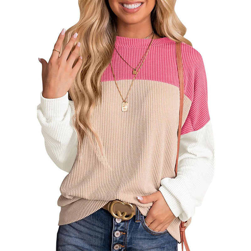 Women's Color Matching Casual Loose Sweater Pullover