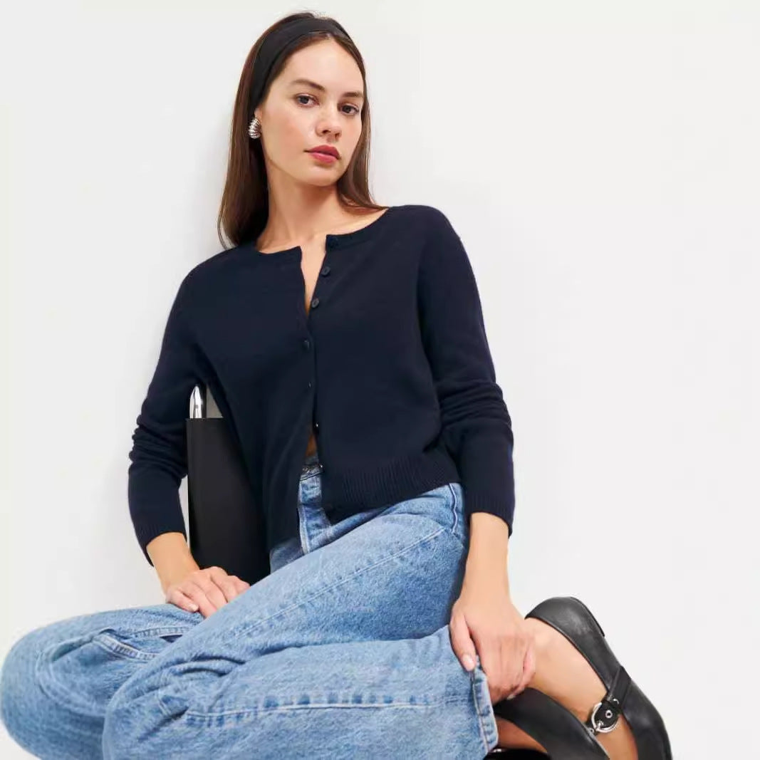 Women's Long-sleeved Knitted Cardigan Top Button