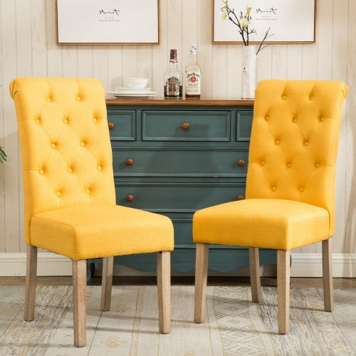 Habit Solid Wood Tufted Parsons Dining Chair, Set Of 2, Yellow
