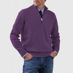 Men's Stand Collar Zipper Sweater Winter Fashion Solid Color Long Sleeve Knitted Top Clothing