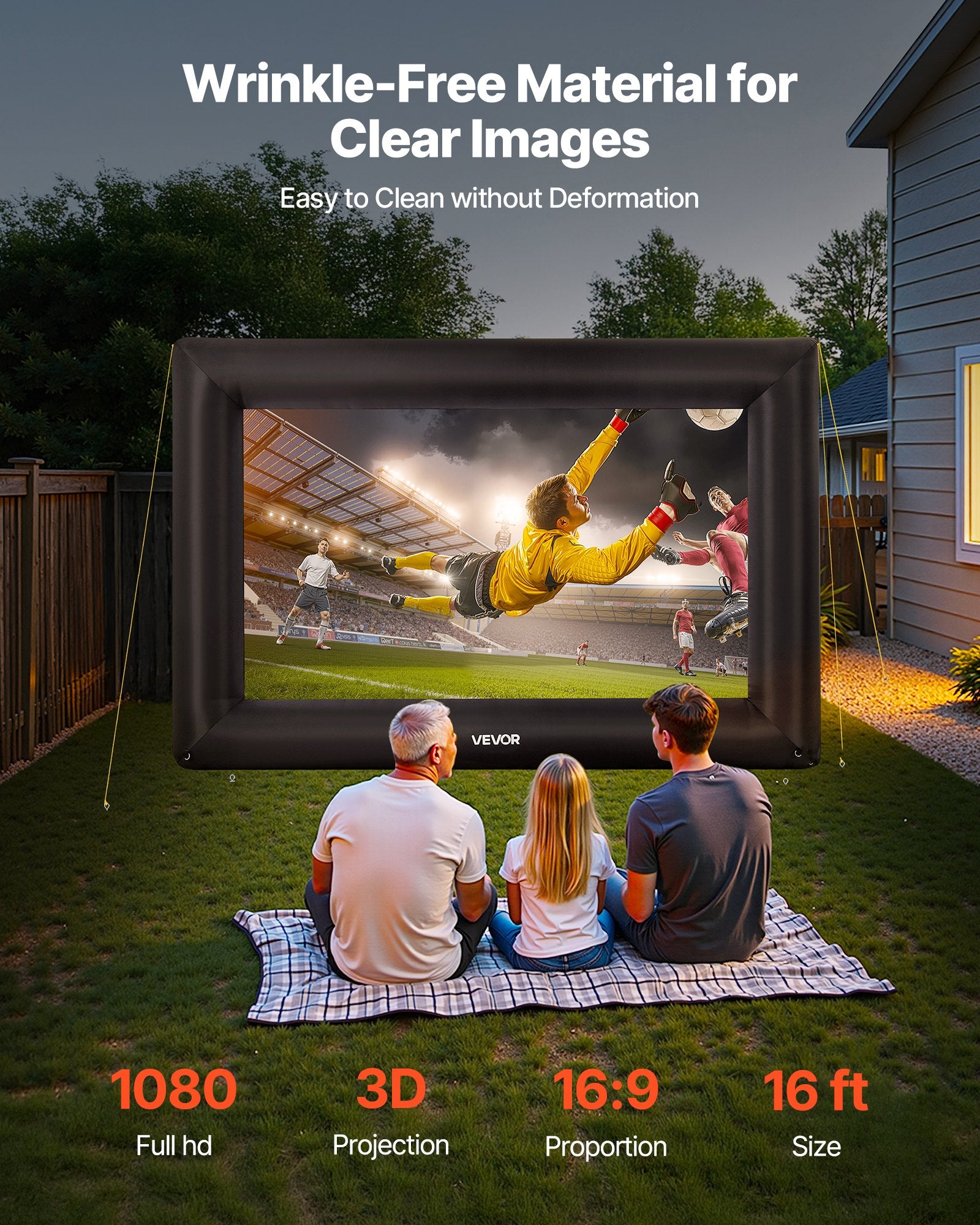 16FT Inflatable Projector Screen, Inflatable Movie Screen Outdoor With 250W Air Blower Projector Screen Oxford Fabric Material Blow Up Screen For Outdoor Backyard, Home Theater, Theme Party