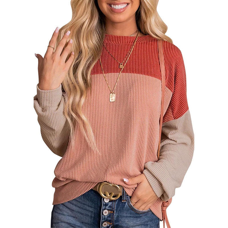 Women's Color Matching Casual Loose Sweater Pullover