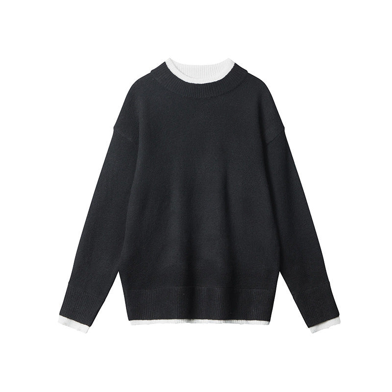 Fake Two Pieces Sweaters Autumn And Winter Trends Loose Round Neck