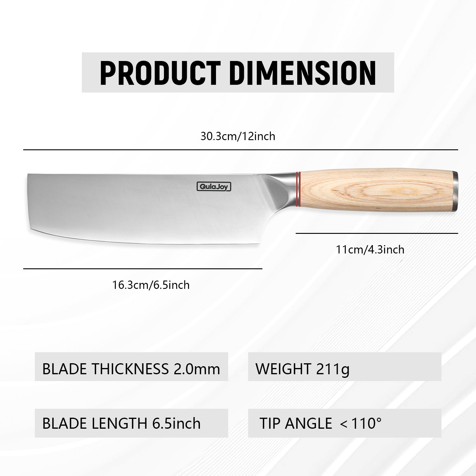 Qulajoy Vegetable Cleaver - Japanese Cleaver Chopping Knife High Carbon Stainless Steel Knives With Wooden Handle