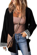 Long Sleeve Color Stitching Knitted Cardigan Pocket Women's Clothing