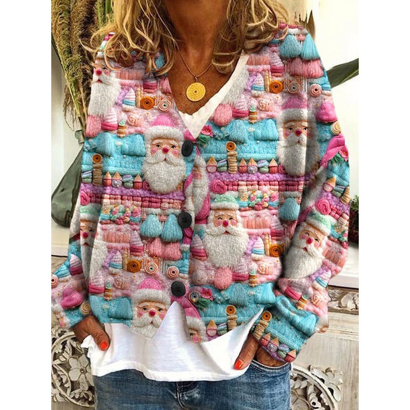Christmas Abstract Printing Casual Cloak Coat Cardigan Sweater