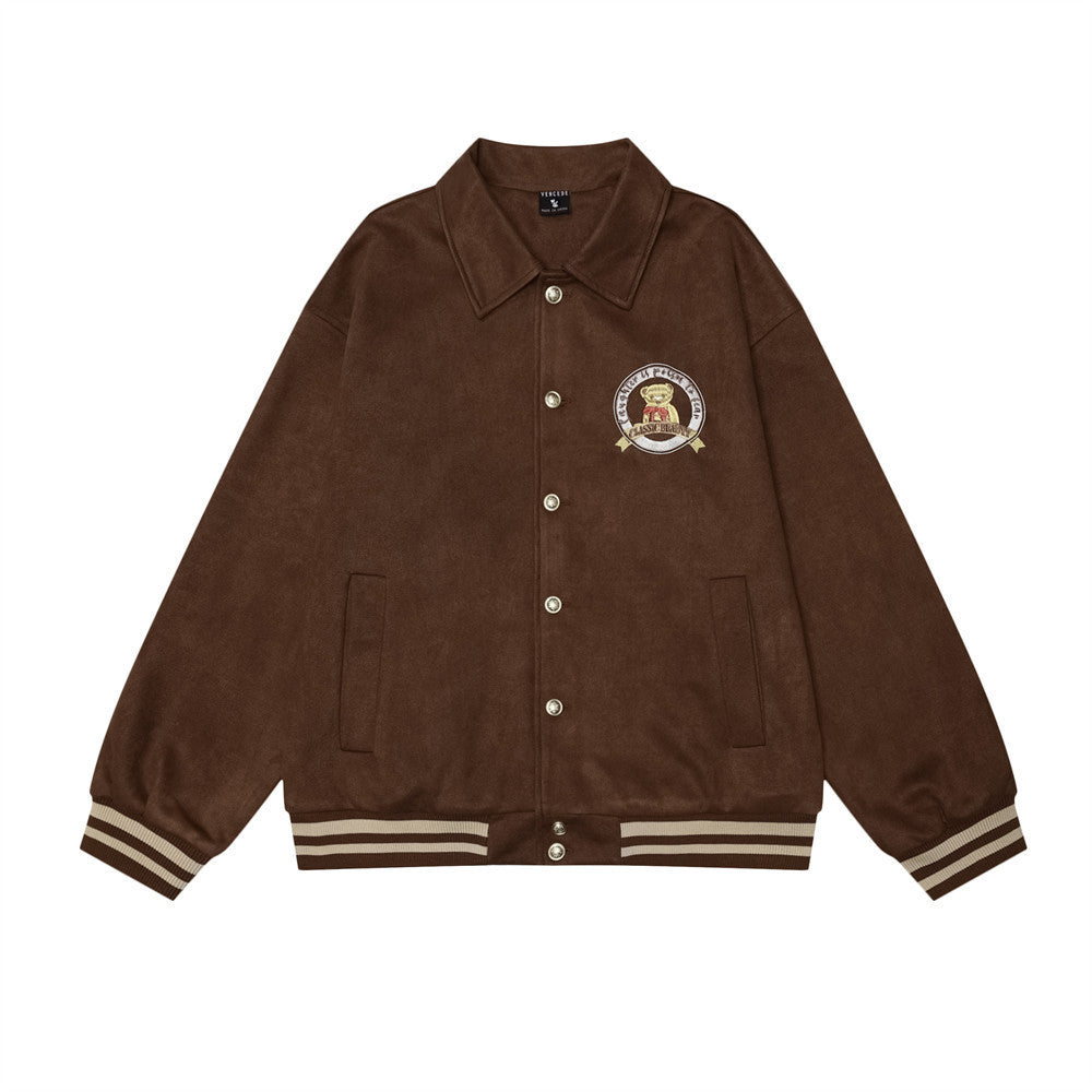 Cartoon Bear Embroidery Loose Baseball Uniform Men